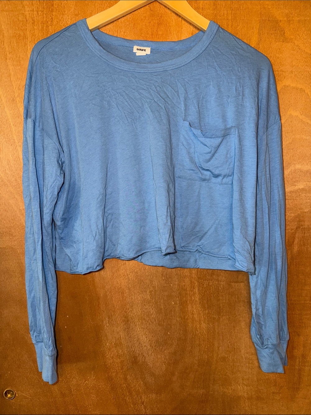 Garage Light Blue Cropped Long Sleeve Pocket Tee